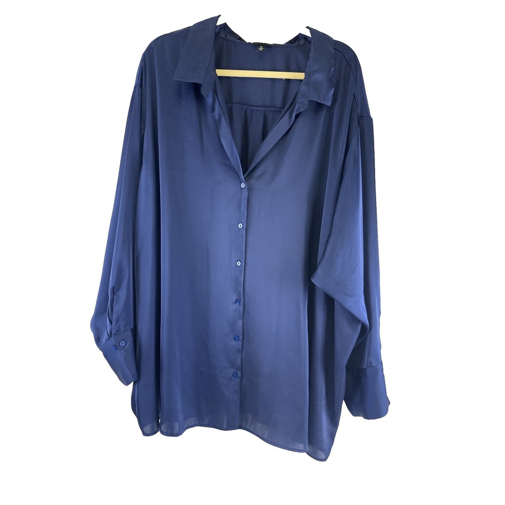 Torrid‎ Satin Button Up Long Sleeve Shirt Blue V-Neck 19268032 Womens Plus 6X